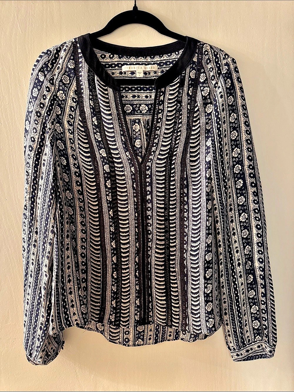 Veronica Beard Paisley Silk Long Sleeve Blue & White Size 8